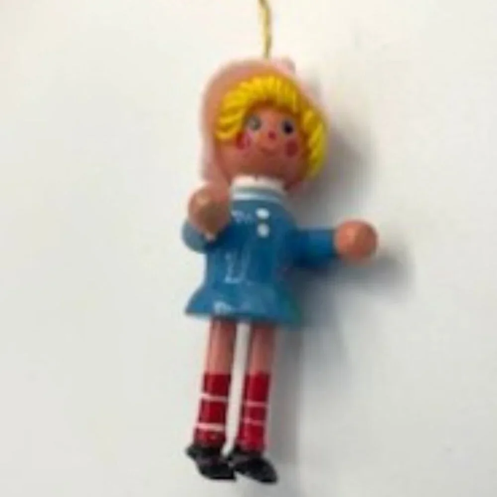 Vtg Wood Christmas‎ Ornaments Hand Painted Santa Train Girl Doll Rocking Horse